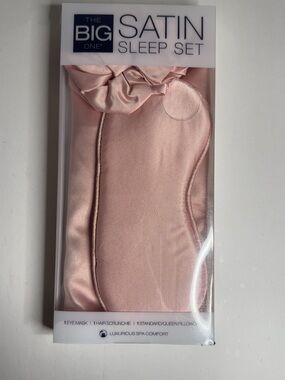 The Big One Satin Sleep Set - 1 Blush Pink Eye Mask, 1 Scrunchie & 1 Pillowcase